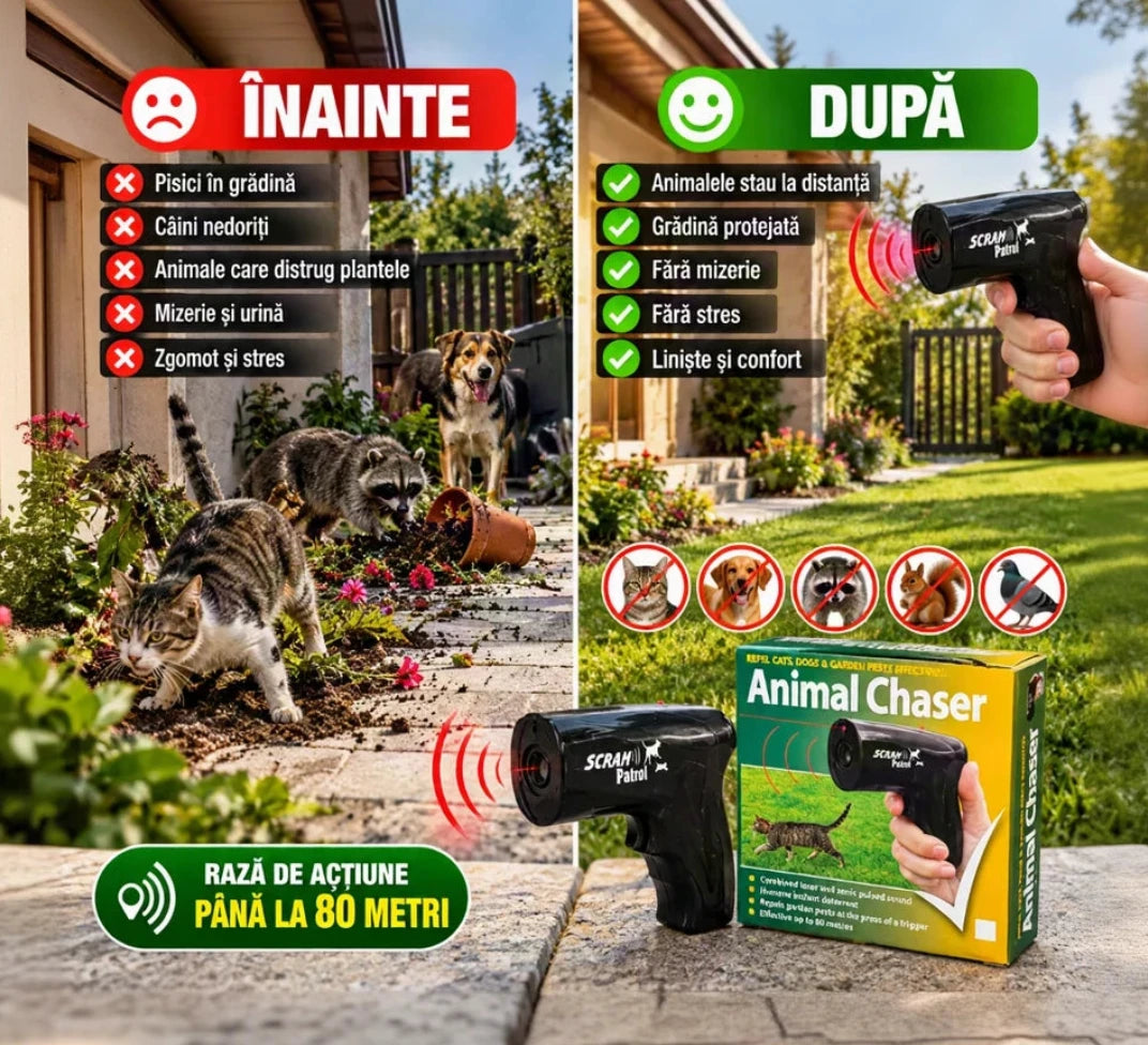 Pistol cu Laser şi Ultrasunete pentru îndepǎrtarea animalelor 🐕🐈